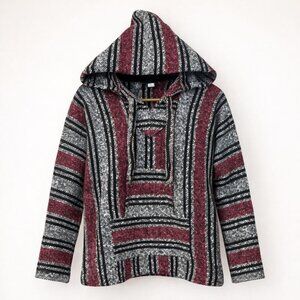 Boho Baja Hoodie Sweater Pullover Medium Striped Knit Cozy Winter Layer Festival